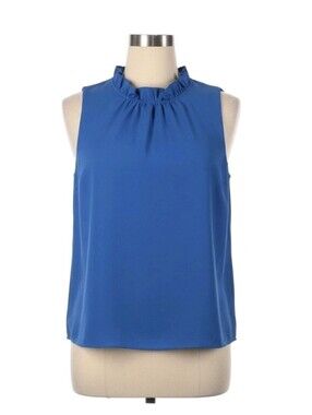 J.Crew Ruffle Neck Sleeveless Top, Royal Blue, Size Small